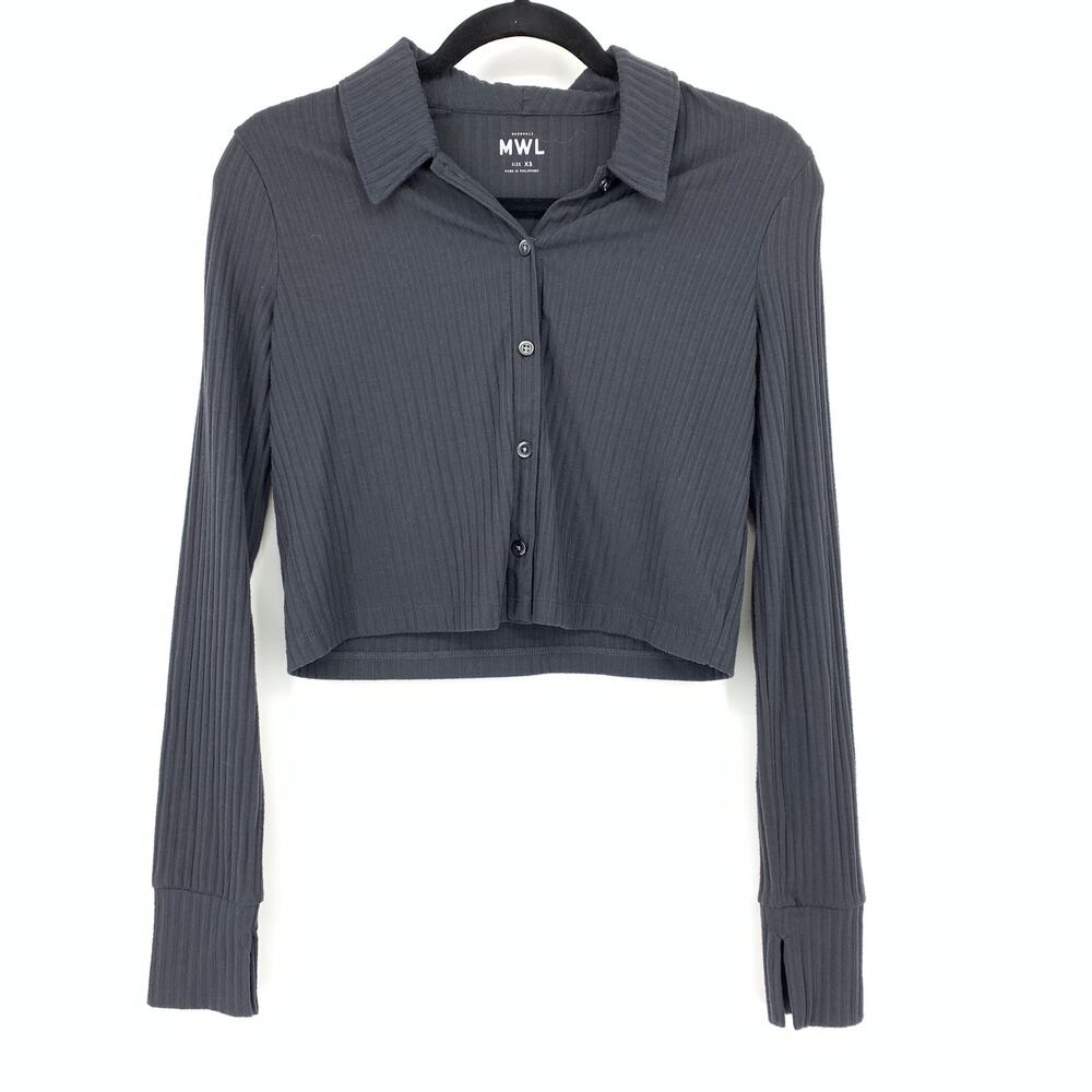 Madewell Cropped Long Sleeve Top Womens Size XS Dark Gray Button Front